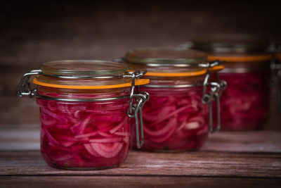 Close-up of jars on table