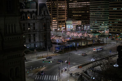 High angle view of traffic on road at night