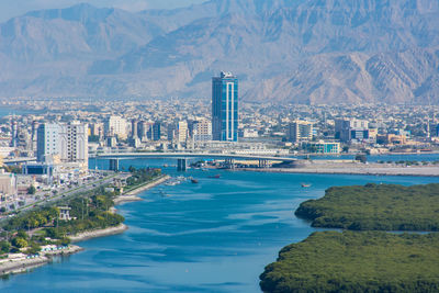 High angle view of buildings in city