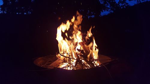 Fire lit up at night