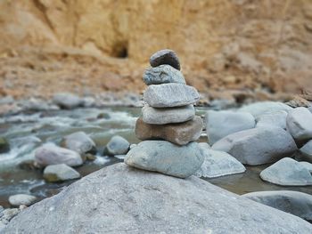 Stack of rocks by river