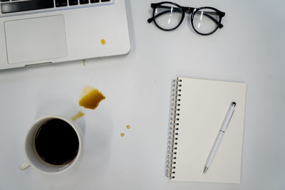 High angle view of coffee cup on table