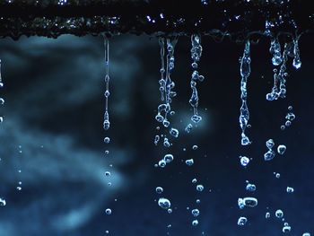 Close-up of water falling from roof