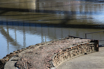 High angle view of old bridge over lake