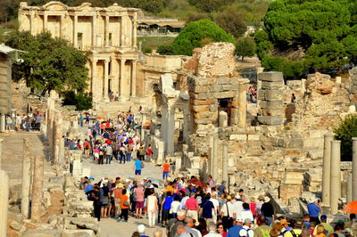 Group of people in front of historical building