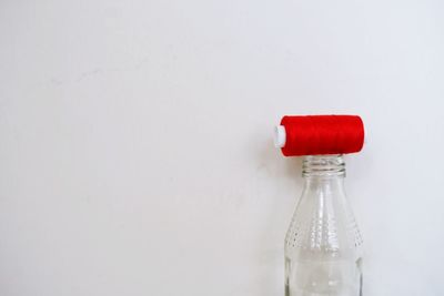 Close-up of water bottle against white background