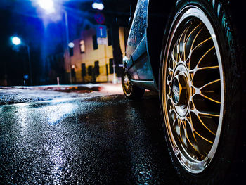 Close-up of illuminated car at night