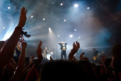 Crowd enjoying music concert at night