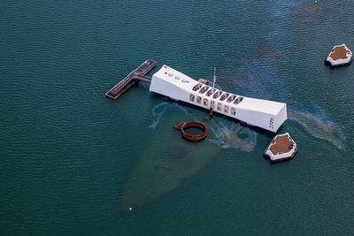 High angle view of boats in water