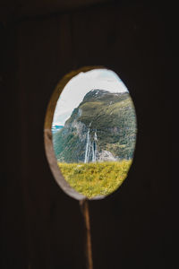 Reflection of sky seen through glass