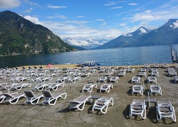 Scenic view of beach against mountains