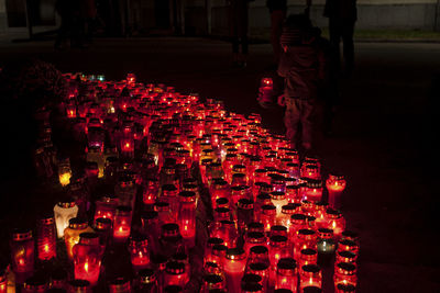 High angle view of illuminated lanterns in city at night