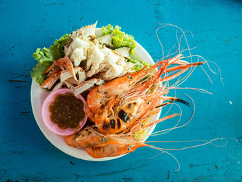 High angle view of food in plate