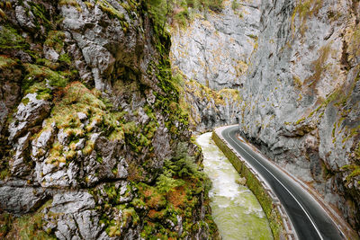 Aerial view of road in mountain canyon