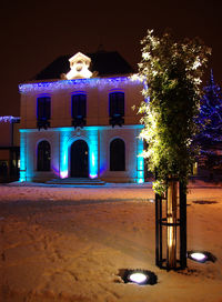 Illuminated building at night