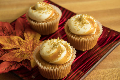 Close-up of cupcakes on table