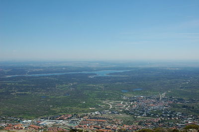 High angle shot of cityscape against sky
