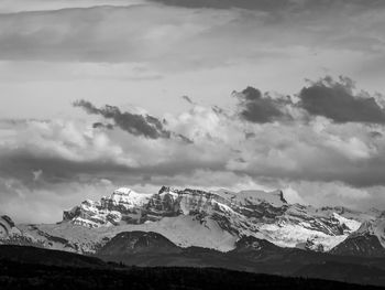 Scenic view of snowcapped mountains against sky