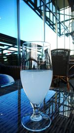 Close-up of glasses on table