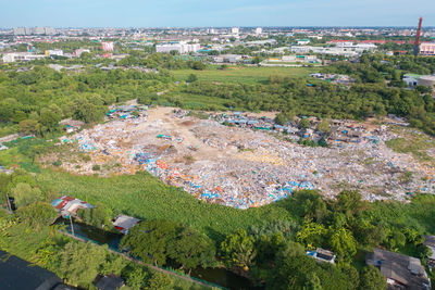 High angle view of buildings in city