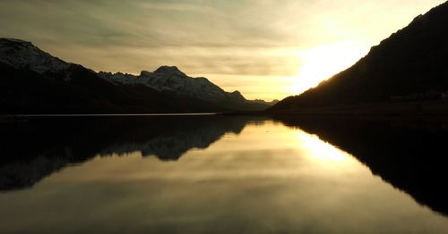 Scenic view of calm lake at sunset