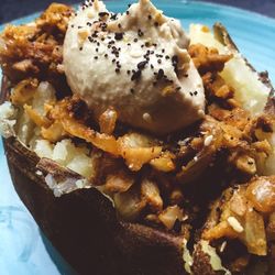 Close-up of food served in plate