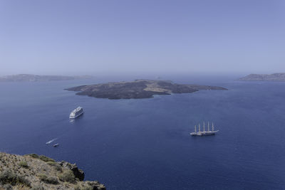 Santorini, greece, may 3, 2024. view of the volcanic island from fira