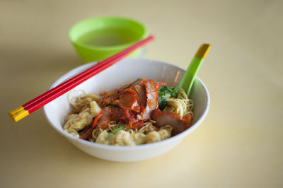 Close-up of noodles in bowl