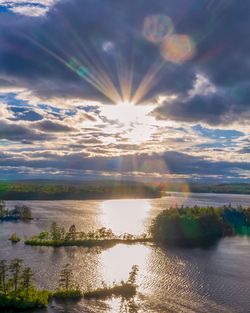 Scenic view of river against sky at sunset