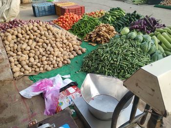 High angle view of vegetables for sale in market