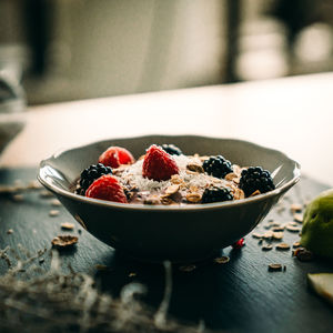 High angle view of breakfast on table