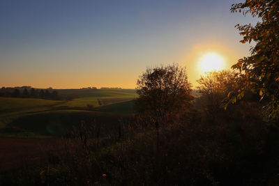 Scenic view of field against sky during sunset