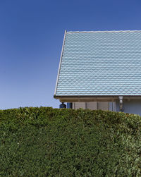 Built structure on field against clear sky