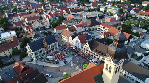 High angle view of town in city