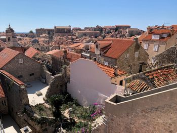 High angle view of townscape against sky