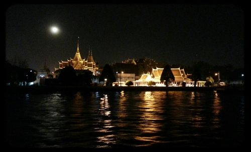 Illuminated buildings at night