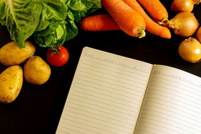 High angle view of vegetables on table