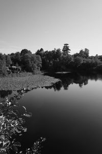 Scenic view of lake against clear sky
