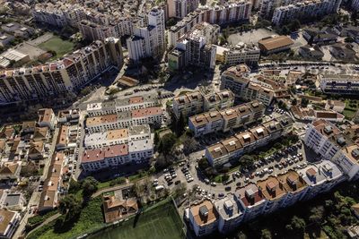 High angle view of buildings in city