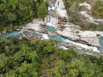 Aerial view on tanggedu waterfall, sumba island, indonesia