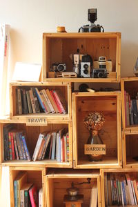 Books on shelf at home