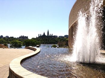 Fountain with buildings in background