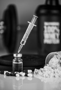 Close-up of dentures on table