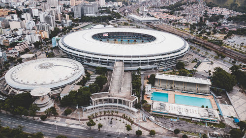 High angle view of buildings in city