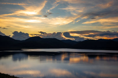 Scenic view of lake against sky during sunset