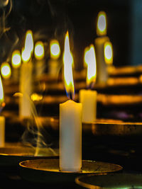 Close-up of illuminated candles