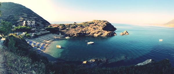 High angle view of sea against clear sky