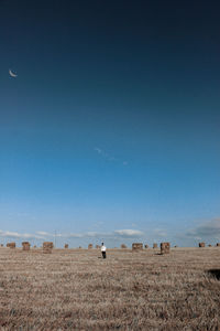 Scenic view of field against clear blue sky