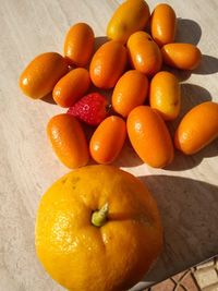 High angle view of oranges