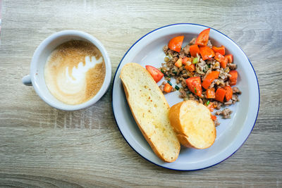 Directly above shot of breakfast served on table